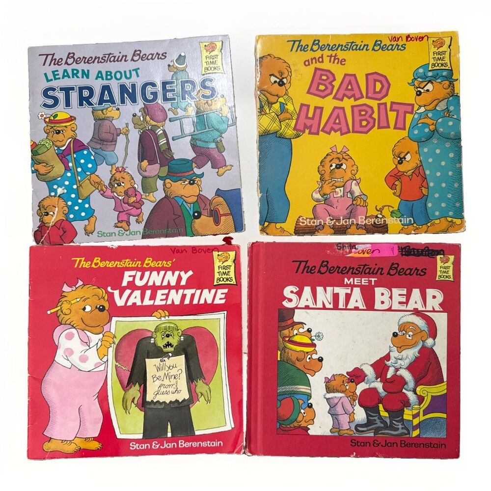 Berenstain Bears Books Lot 4 Meet Santa Bear, Bad Habit, Strangers, Valentine